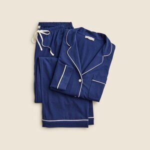 NWT J.Crew Dreamy cotton-blend long-sleeve pajama pant set in dark evening - S